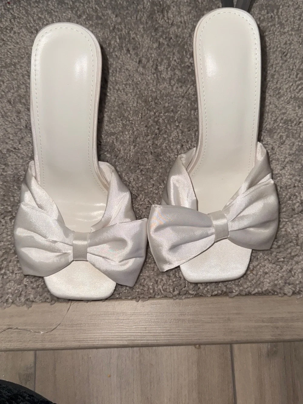 Elegant Ivory Bow Stiletto Mules